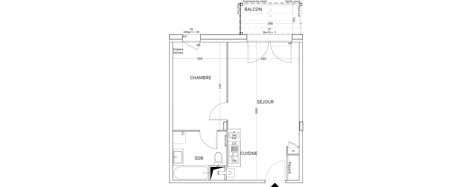 Appartement T2 de 38,43 m2 &agrave; Tournefeuille Montjoie