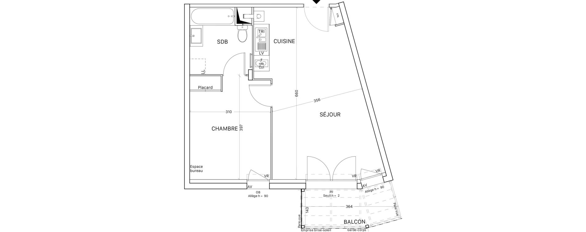 Appartement T2 de 42,42 m2 &agrave; Tournefeuille Montjoie