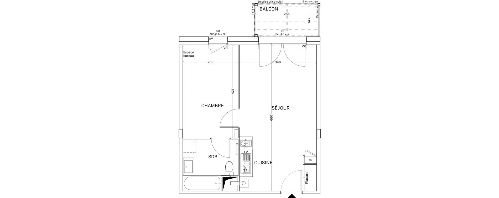 Appartement T2 de 38,44 m2 &agrave; Tournefeuille Montjoie