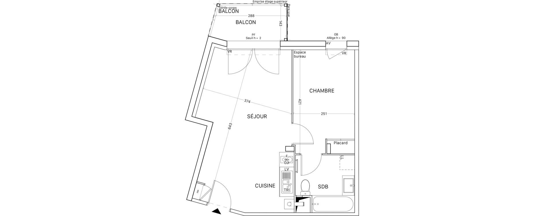 Appartement T2 de 38,77 m2 &agrave; Tournefeuille Montjoie