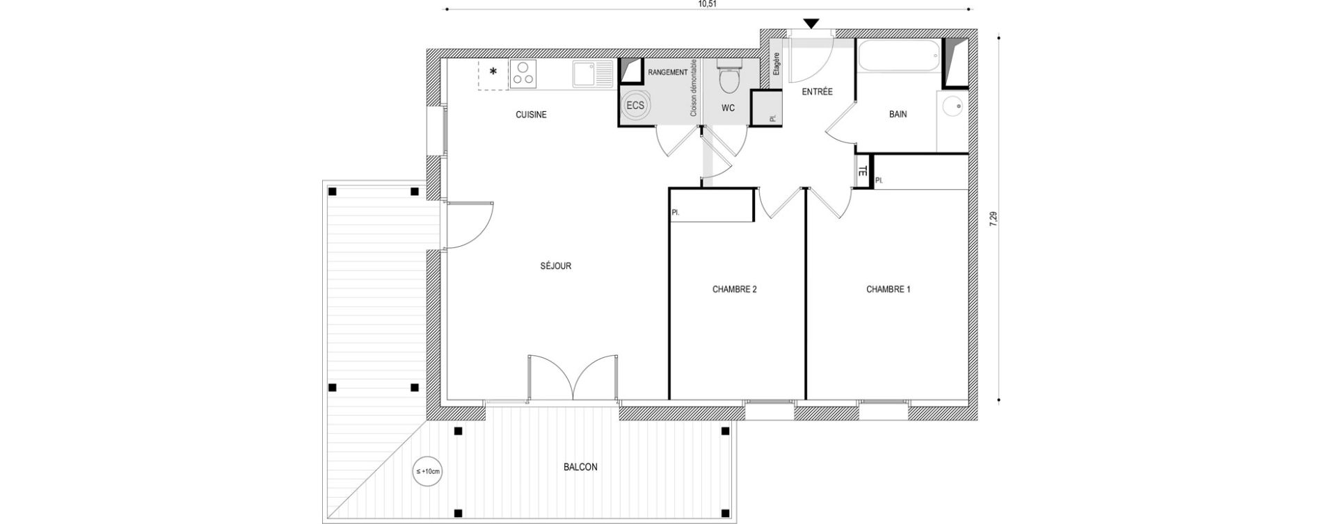 Appartement T3 de 71,54 m2 &agrave; Tournefeuille Fanjeau