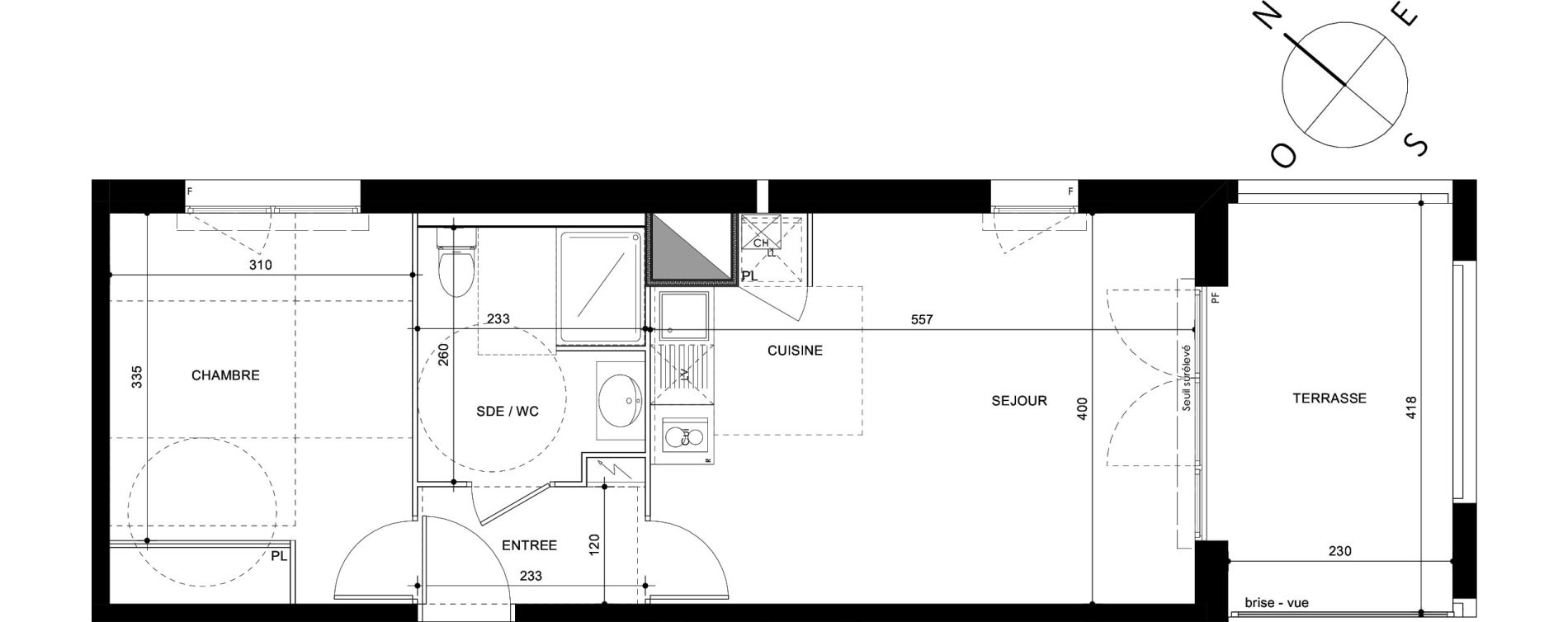 Appartement T2 de 42,56 m2 &agrave; Tournefeuille Centre ville