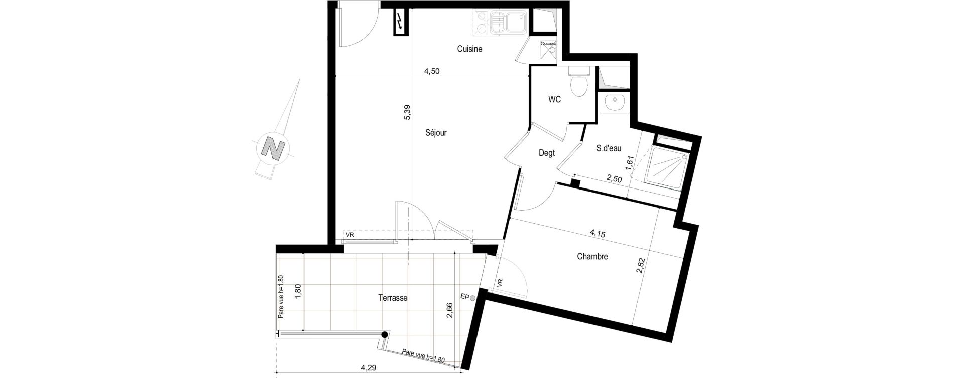 Appartement T2 de 43,02 m2 &agrave; Tournefeuille Centre
