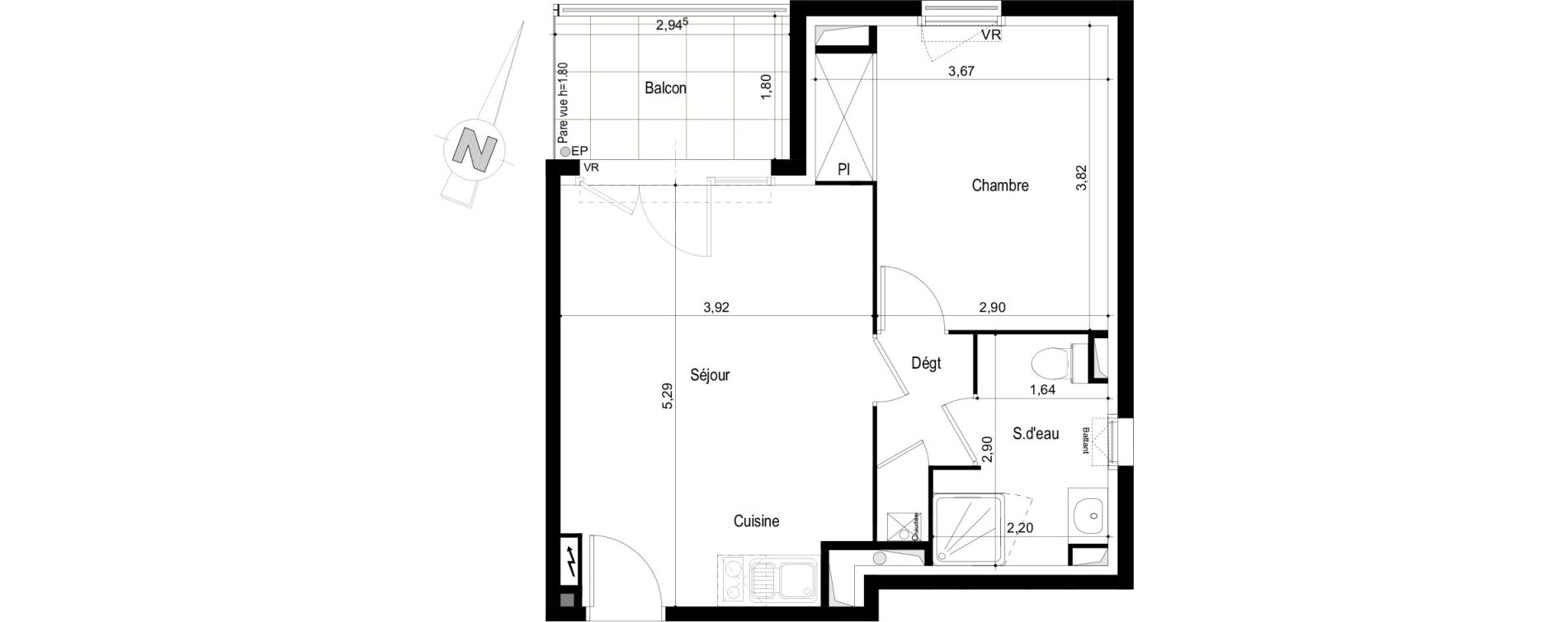 Appartement T2 de 40,06 m2 &agrave; Tournefeuille Centre