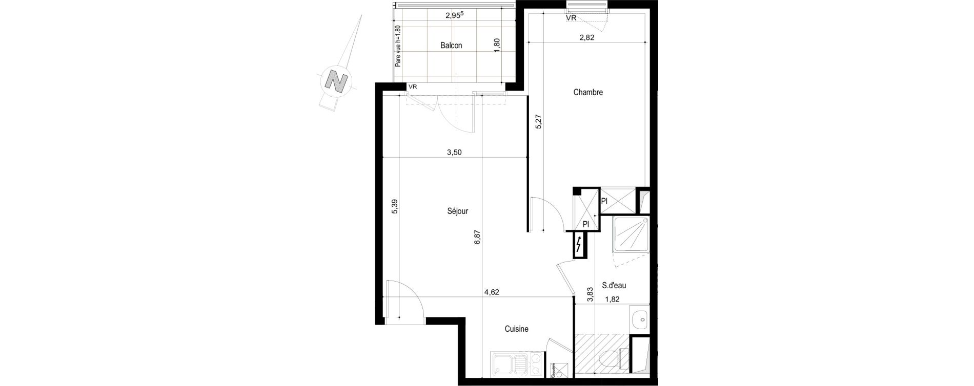 Appartement T2 de 45,23 m2 &agrave; Tournefeuille Centre