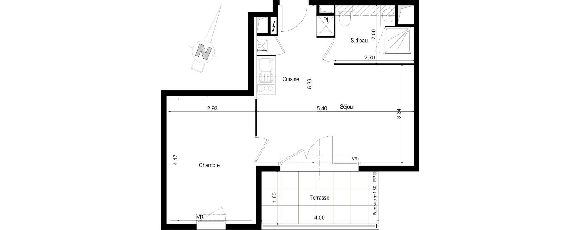 Appartement T2 de 39,32 m2 &agrave; Tournefeuille Centre