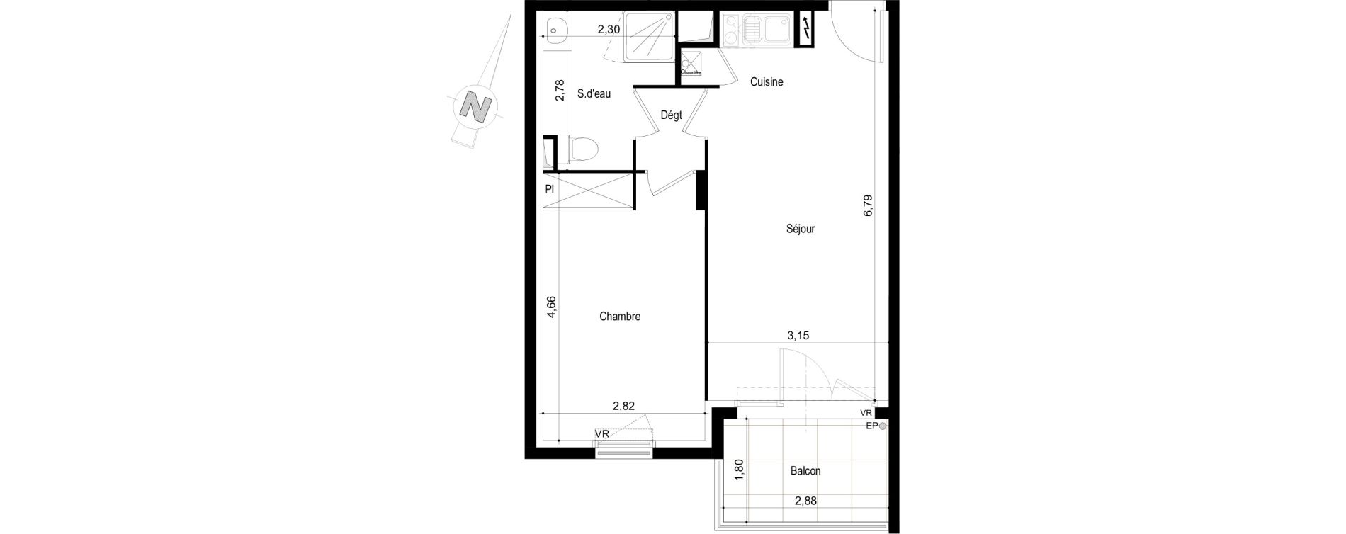Appartement T2 de 41,22 m2 &agrave; Tournefeuille Centre