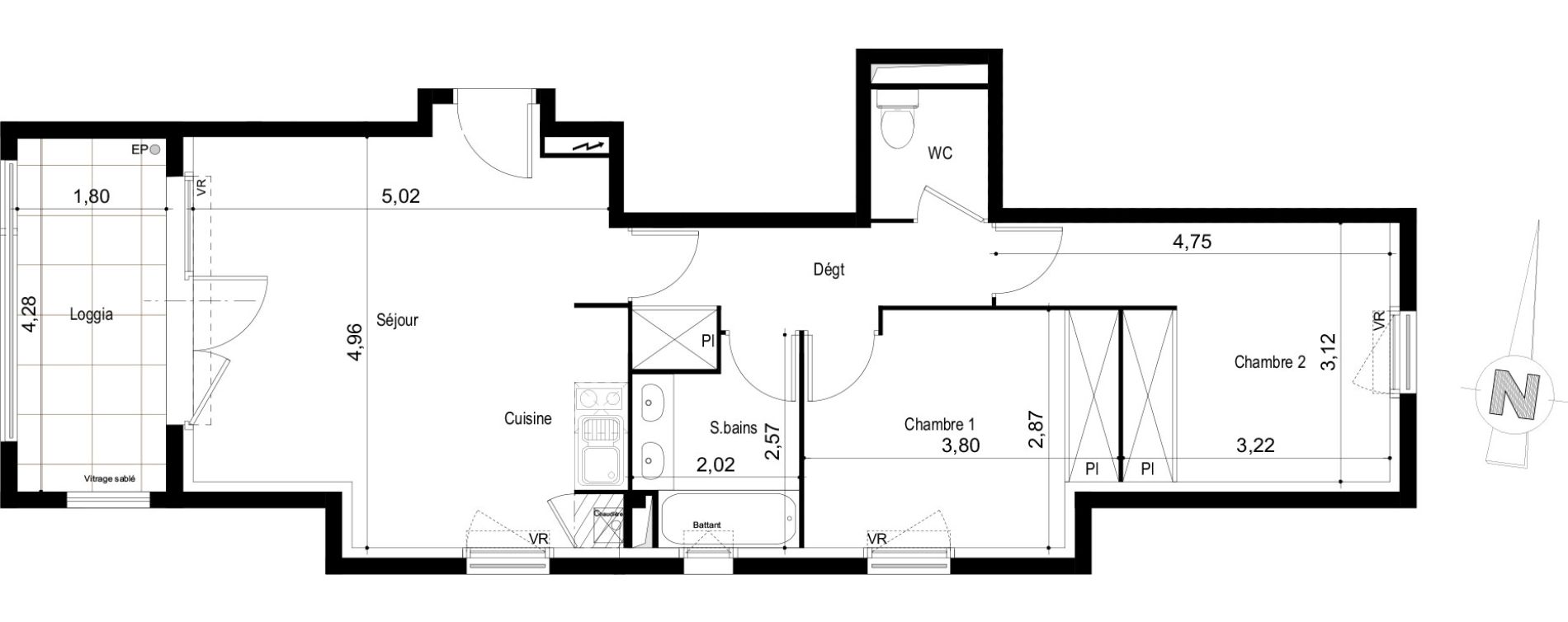 Appartement T3 de 58,58 m2 &agrave; Tournefeuille Centre