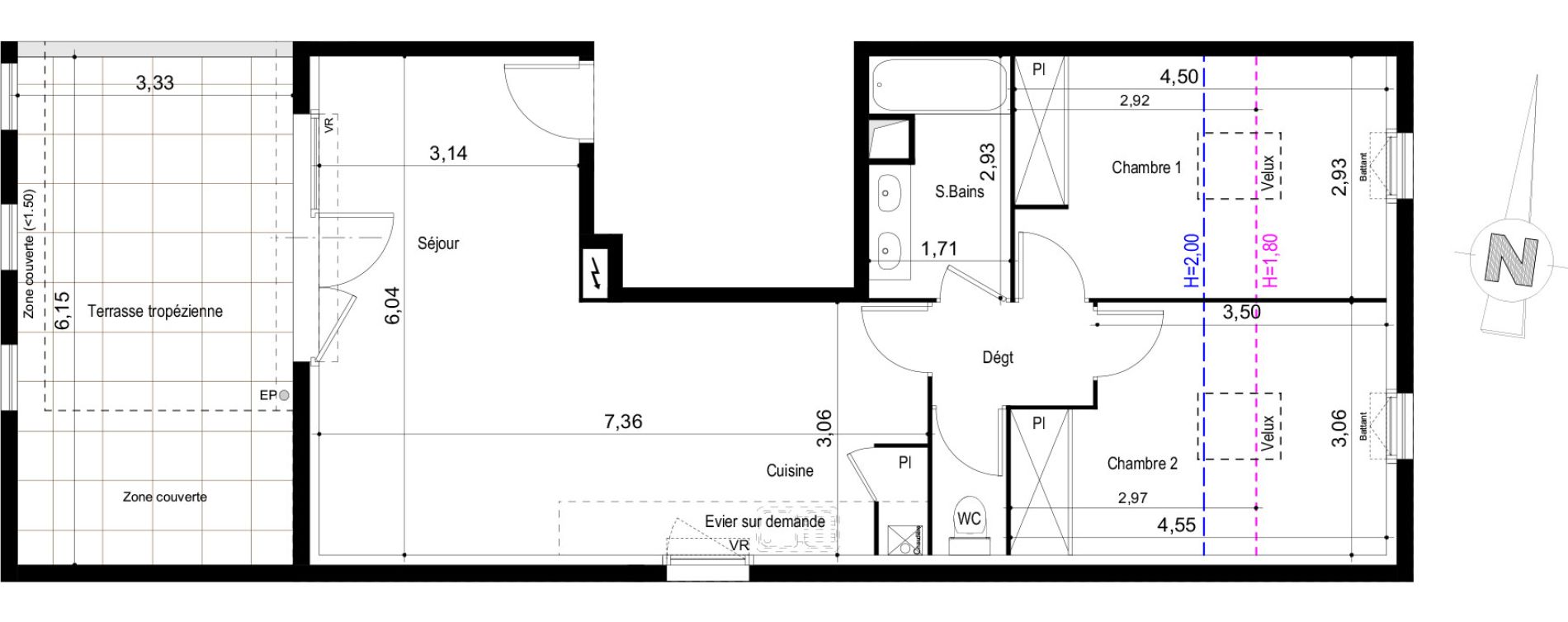 Appartement T3 de 56,74 m2 &agrave; Tournefeuille Centre