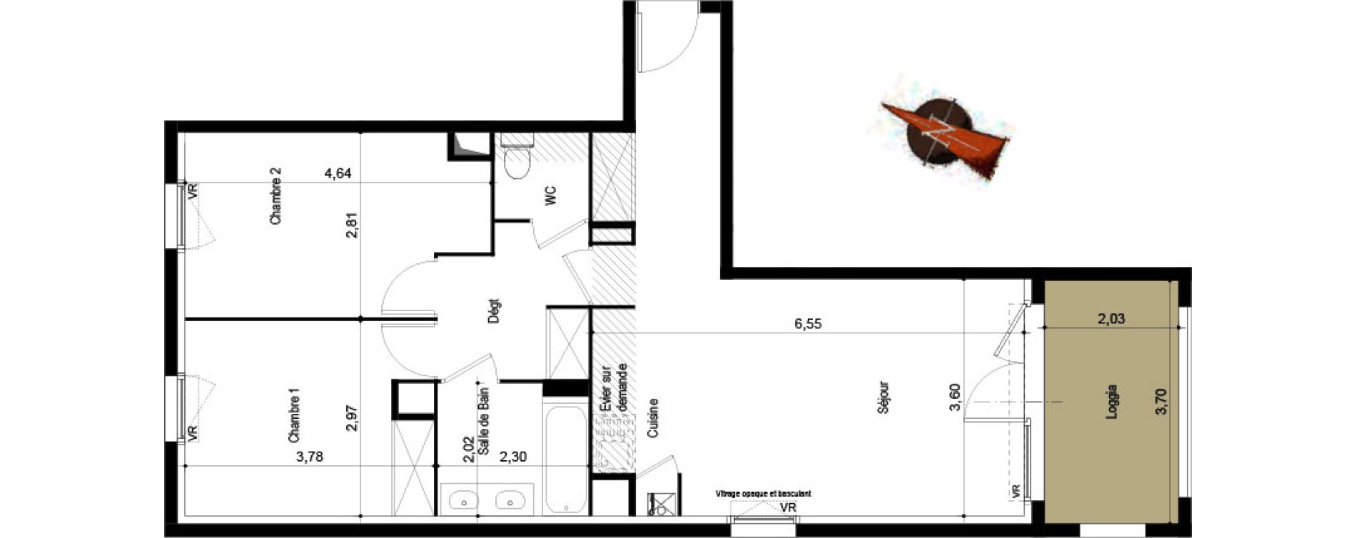 Appartement T3 de 64,26 m2 &agrave; Tournefeuille Centre