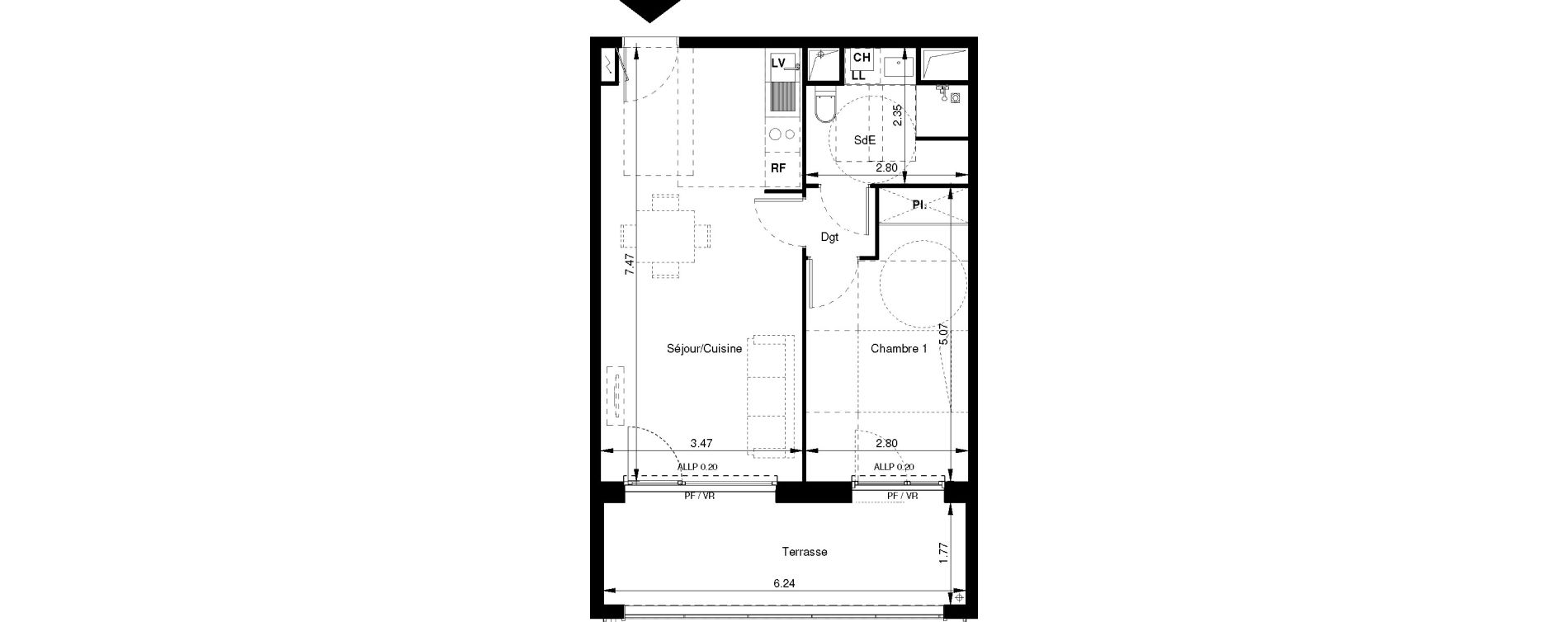 Appartement T2 de 45,30 m2 &agrave; Tournefeuille Centre