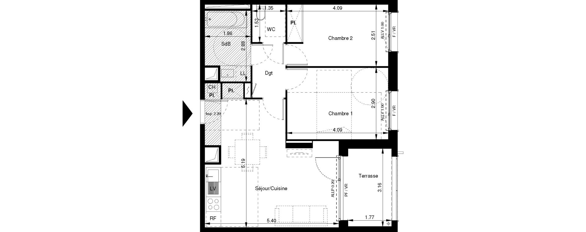 Appartement T3 de 56,72 m2 &agrave; Tournefeuille Centre