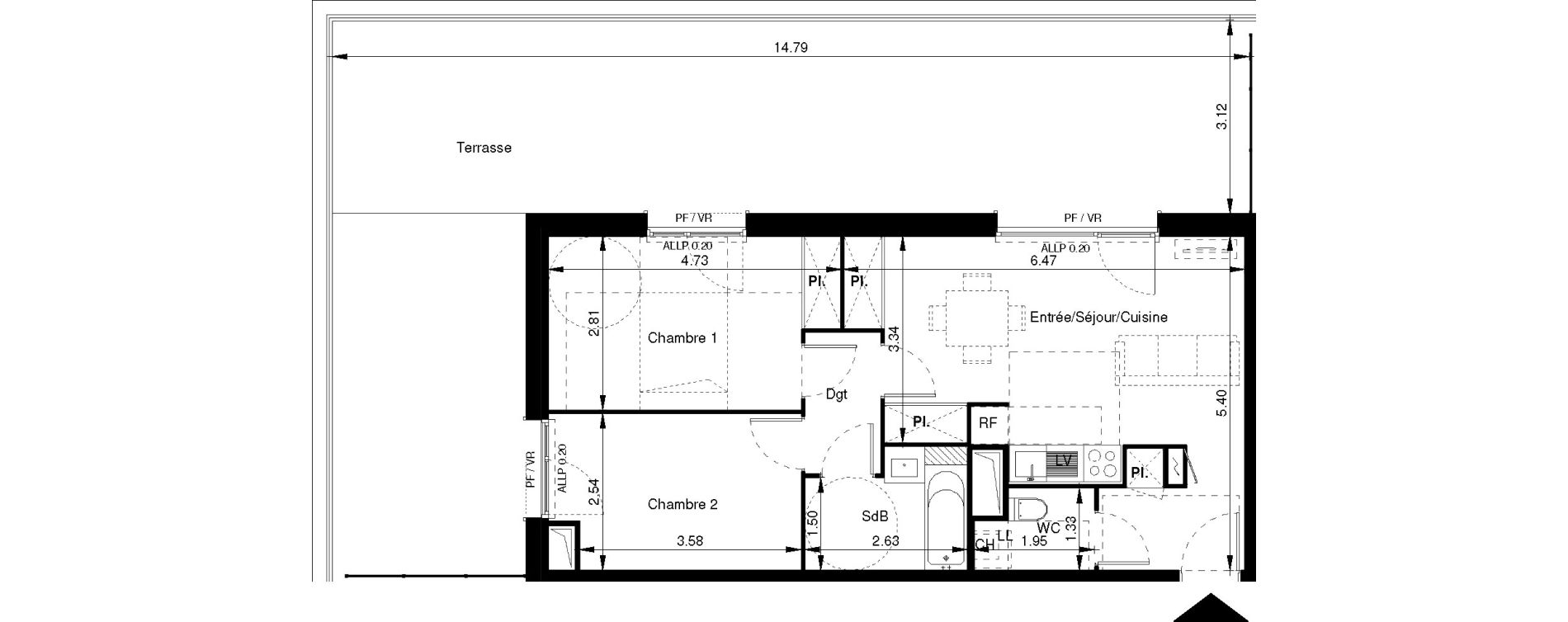 Appartement T3 de 58,04 m2 &agrave; Tournefeuille Centre