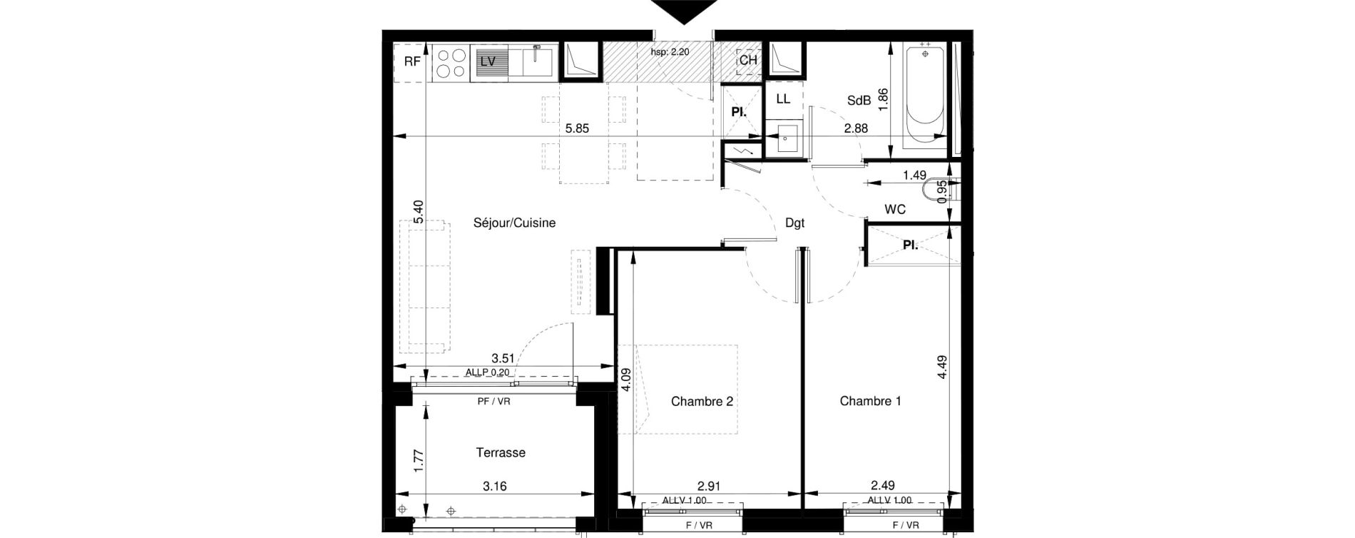 Appartement T3 de 56,74 m2 &agrave; Tournefeuille Centre