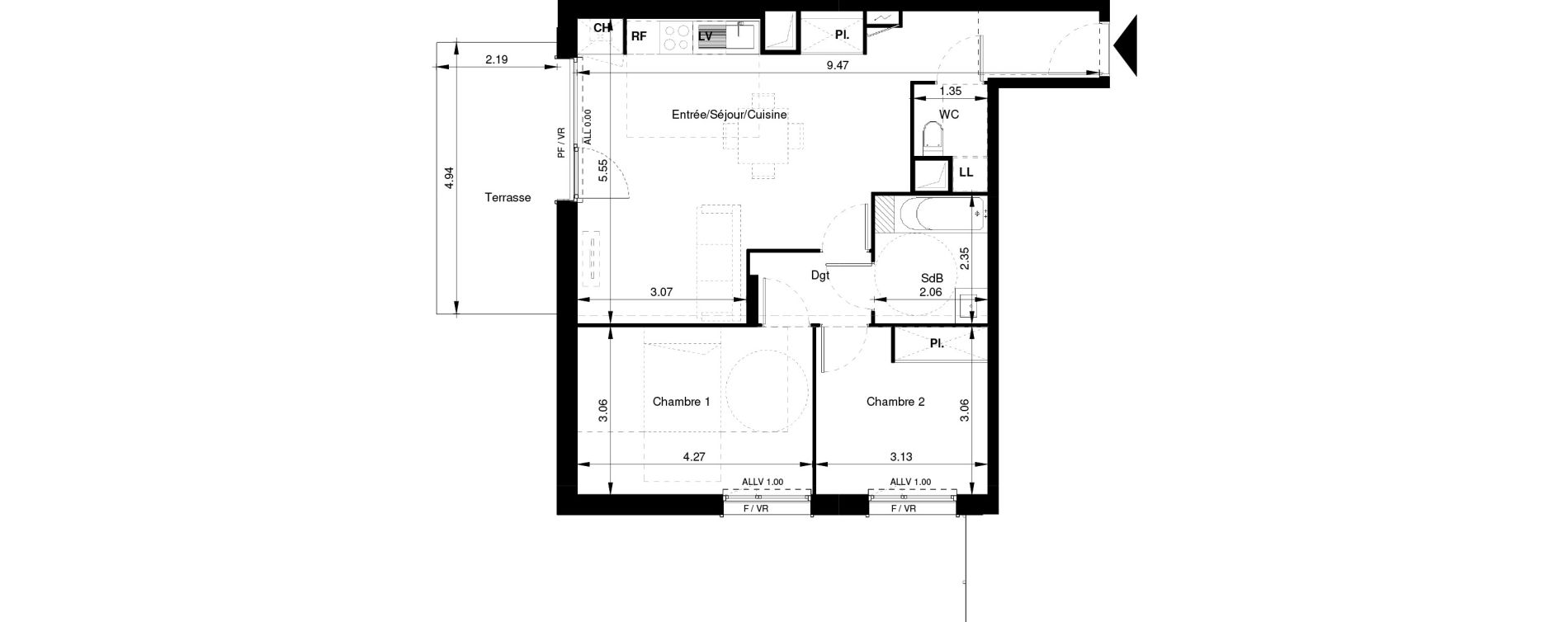 Appartement T3 de 65,01 m2 &agrave; Tournefeuille Centre