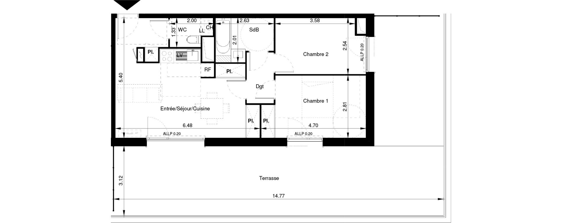 Appartement T3 de 58,05 m2 &agrave; Tournefeuille Centre