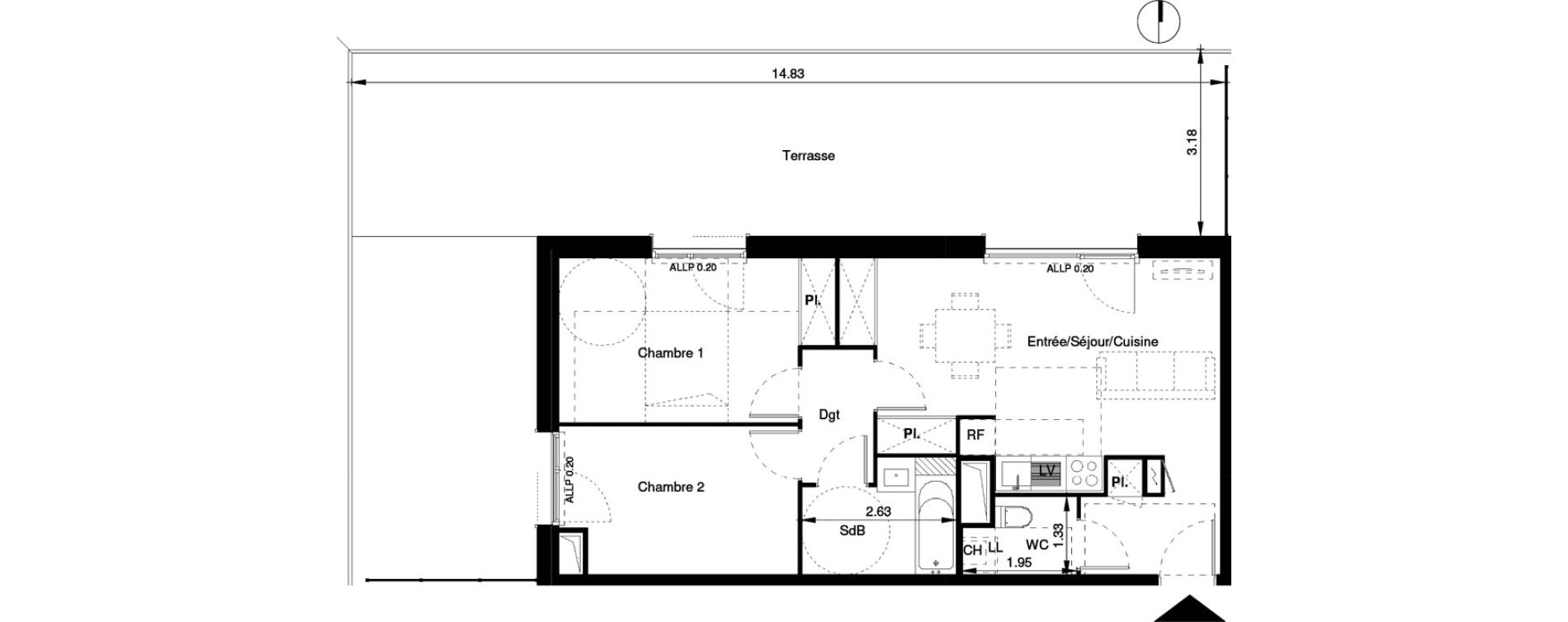 Appartement T3 de 58,05 m2 &agrave; Tournefeuille Centre