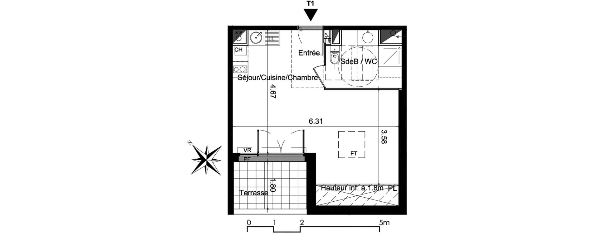 Appartement T1 de 31,90 m2 &agrave; Tournefeuille Centre