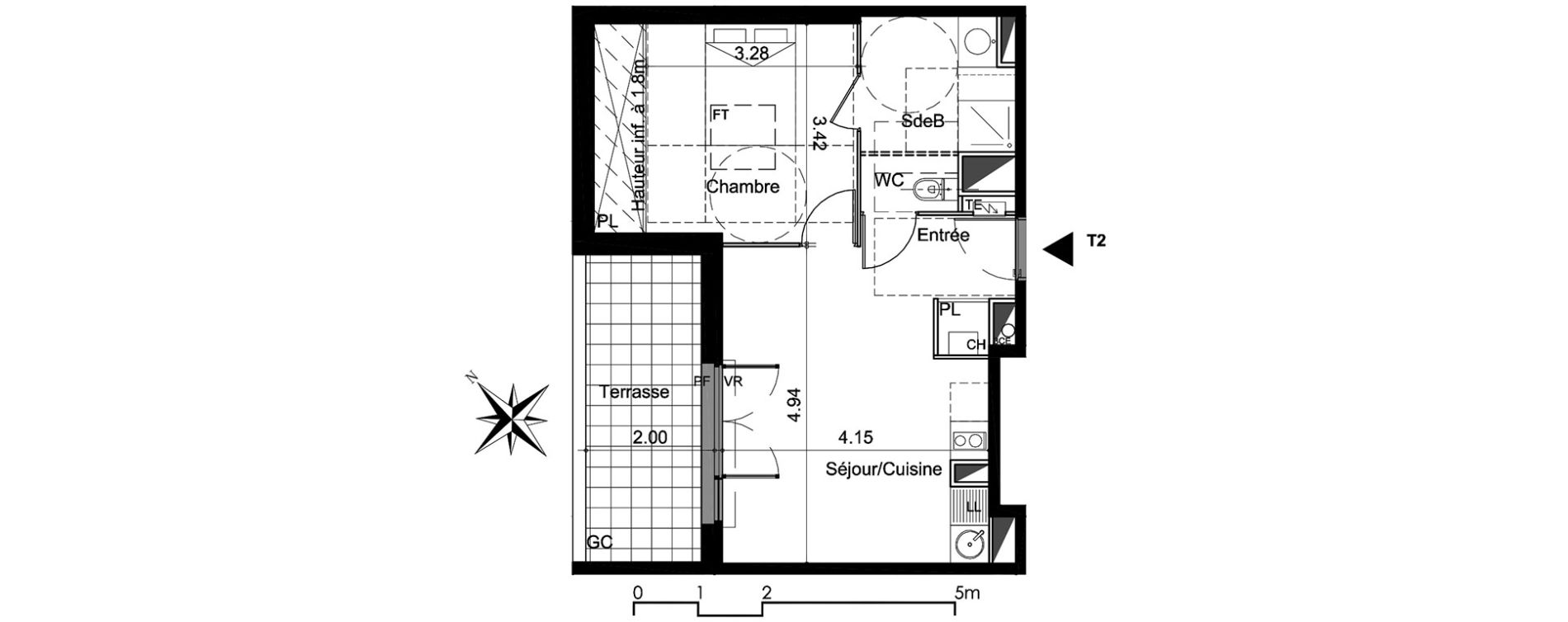 Appartement T2 de 39,00 m2 &agrave; Tournefeuille Centre