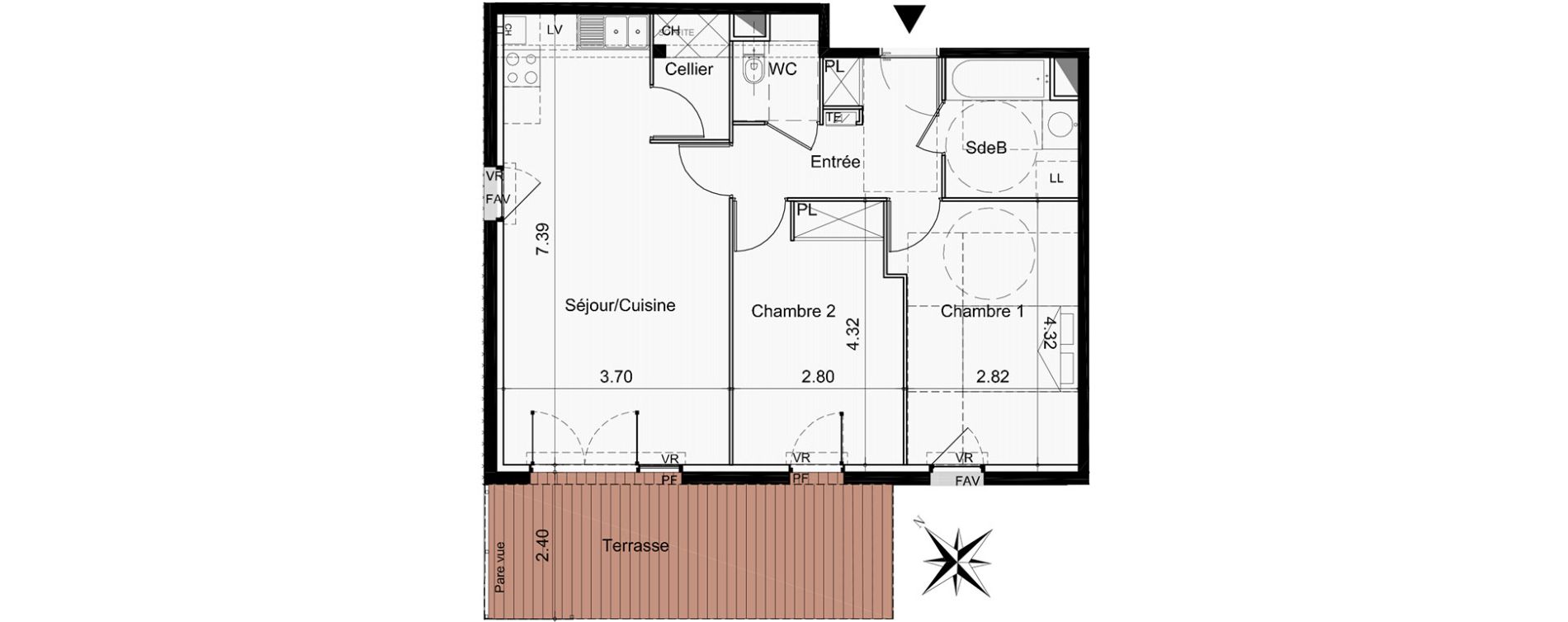 Appartement T3 de 64,60 m2 &agrave; Tournefeuille Centre
