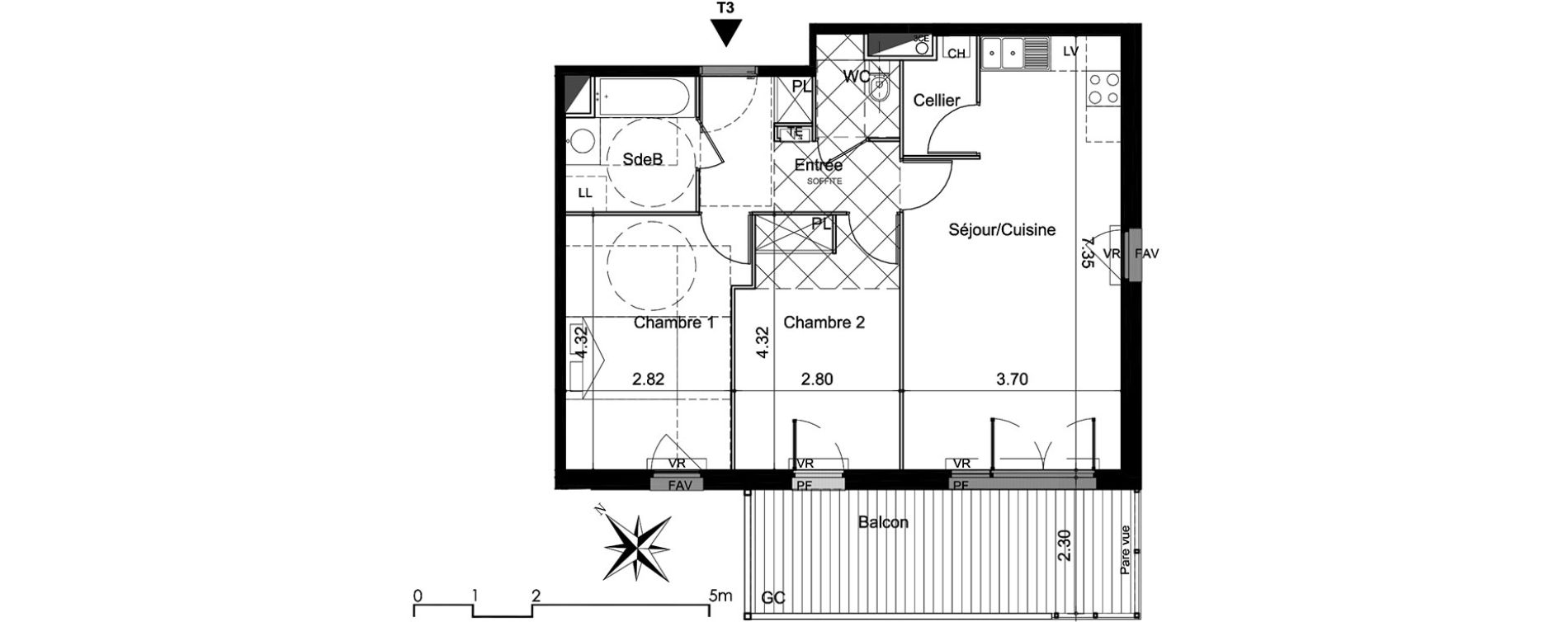 Appartement T3 de 64,00 m2 &agrave; Tournefeuille Centre