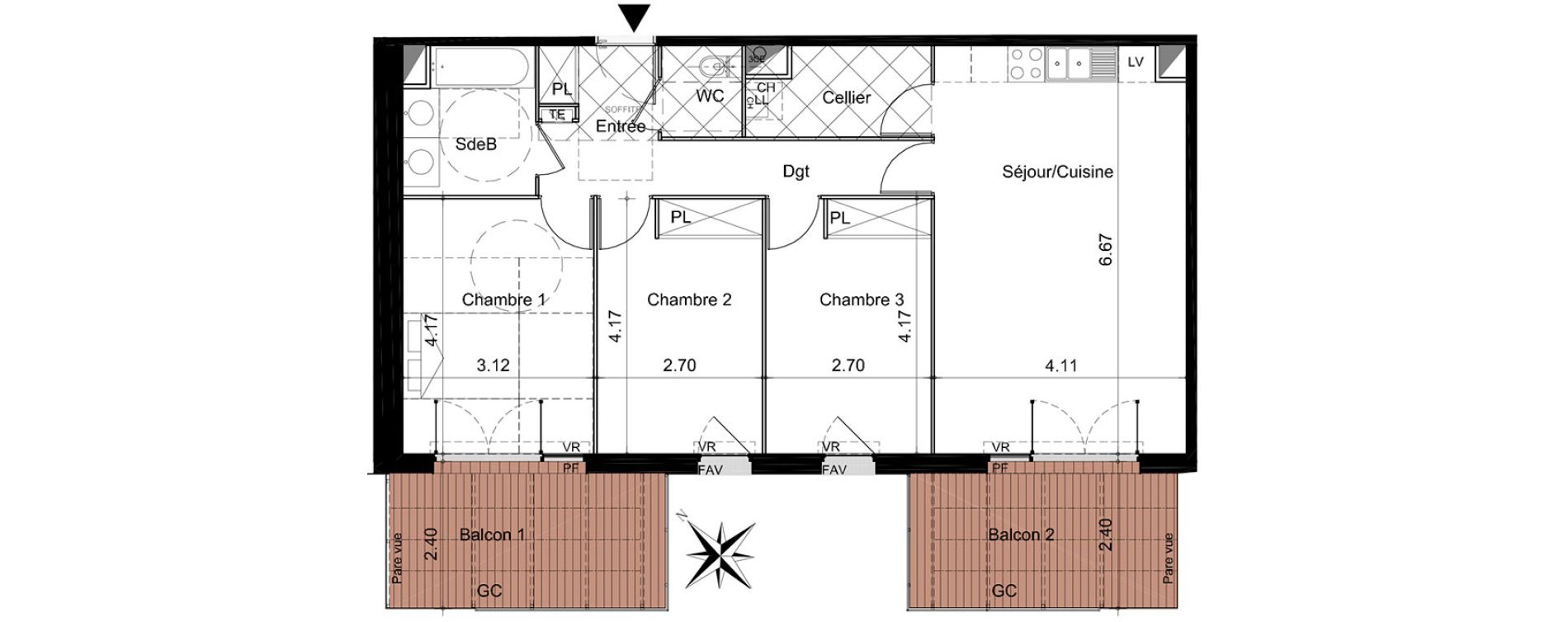Appartement T4 de 82,20 m2 &agrave; Tournefeuille Centre