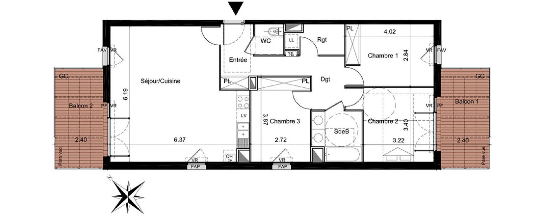 Appartement T4 de 89,20 m2 &agrave; Tournefeuille Centre