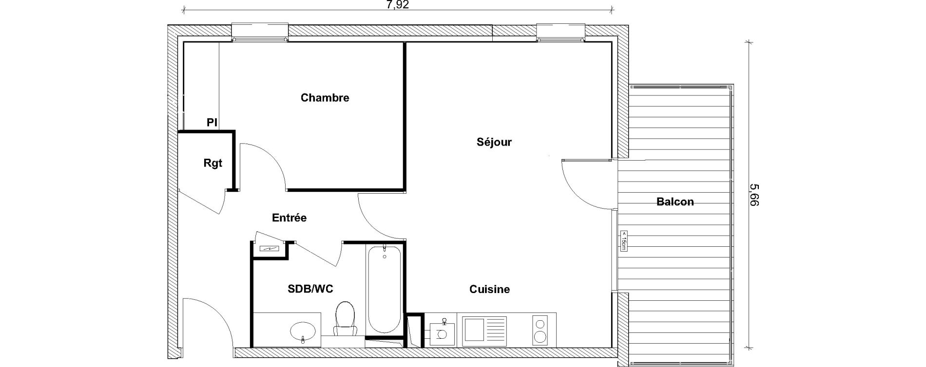 Appartement T2 de 43,65 m2 &agrave; Tournefeuille Centre