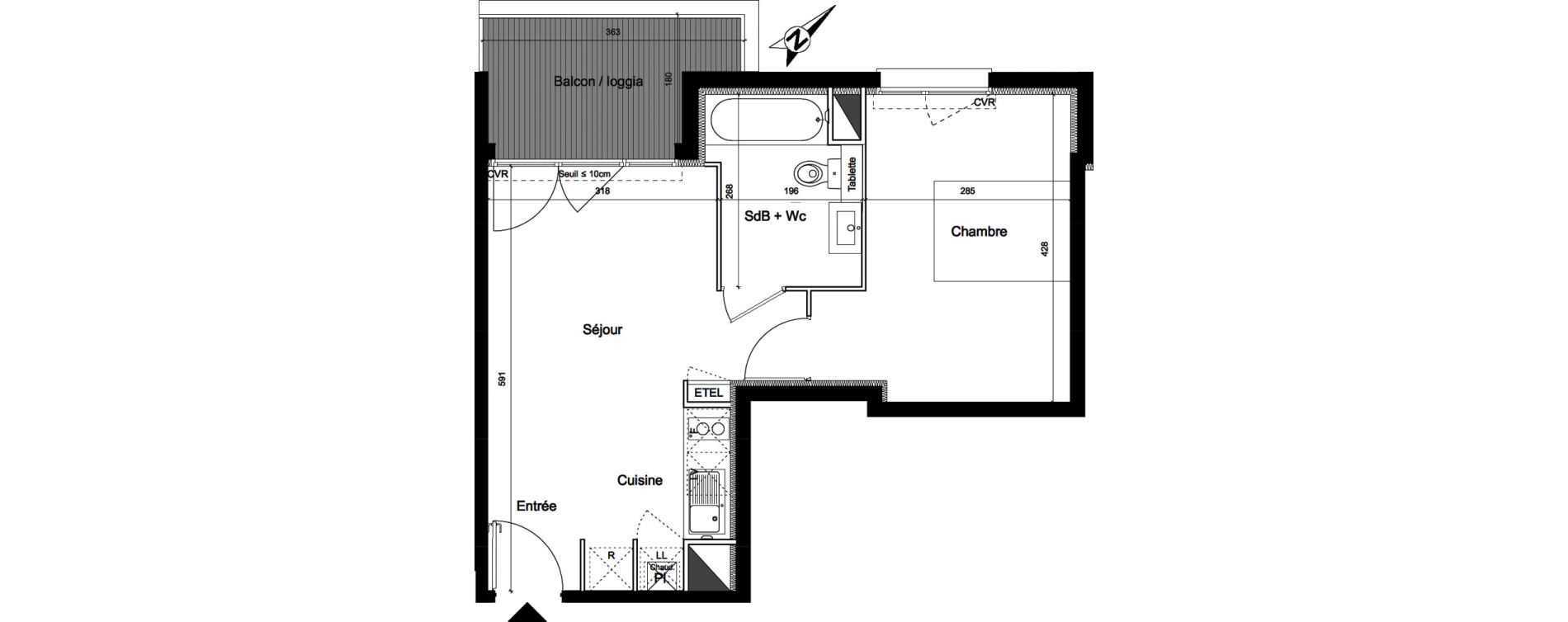 Appartement T2 de 38,45 m2 &agrave; Villeneuve-Tolosane Centre