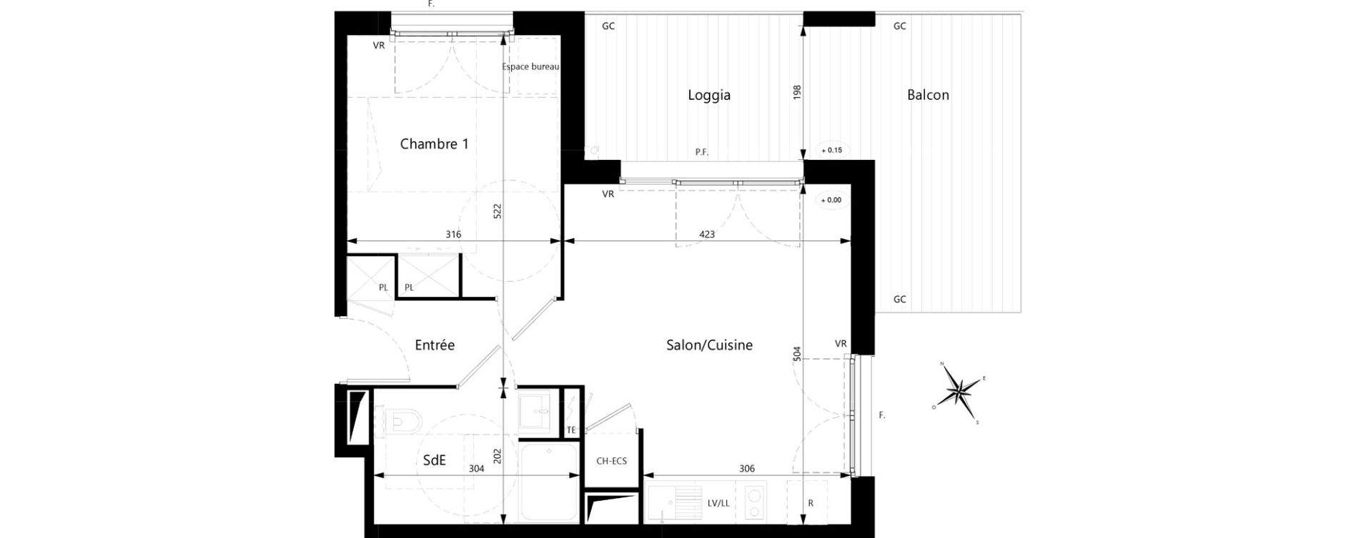 Appartement T2 de 42,25 m2 &agrave; Villeneuve-Tolosane Centre