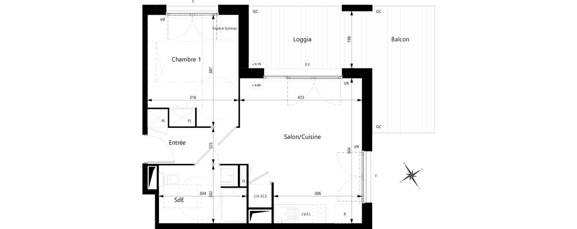 Appartement T2 de 42,25 m2 &agrave; Villeneuve-Tolosane Centre
