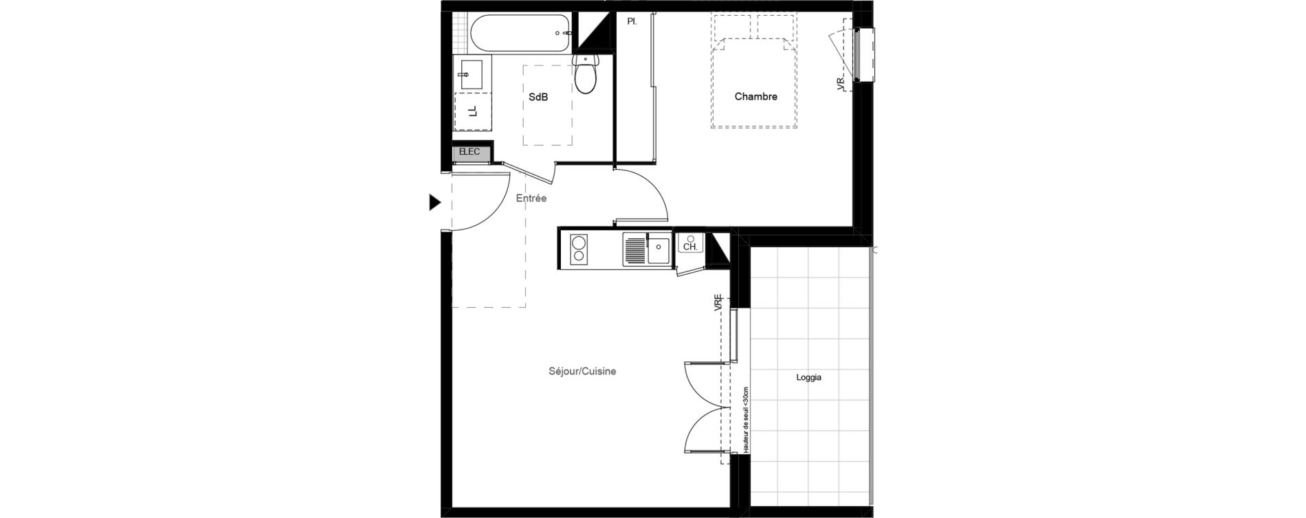 Appartement T2 de 42,29 m2 &agrave; Villeneuve-Tolosane Las fonses - bois vieux