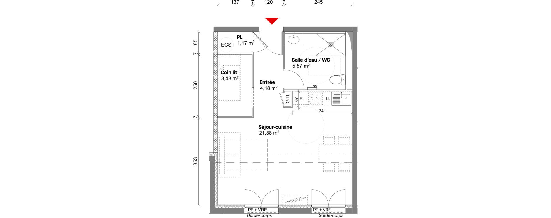 Appartement T1 de 36,28 m2 &agrave; Saint-Lary-Soulan Centre