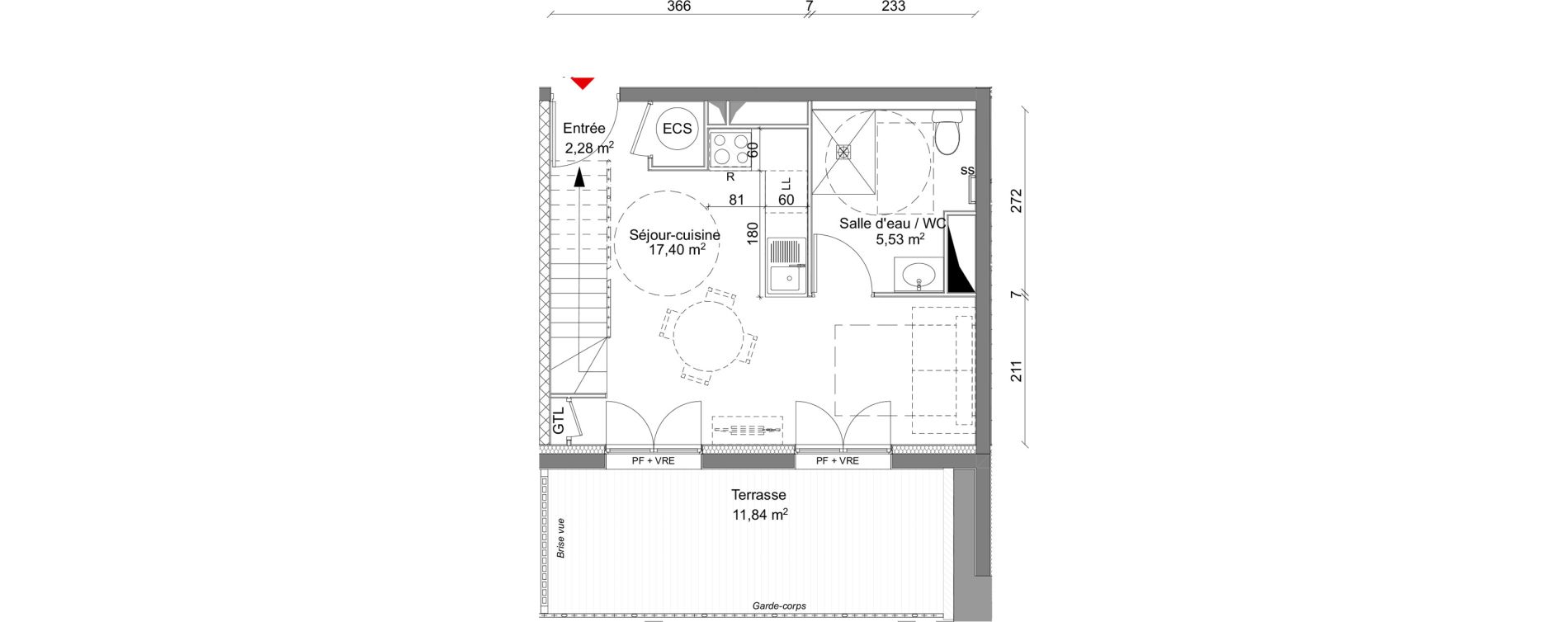 Duplex T2 de 51,44 m2 &agrave; Saint-Lary-Soulan Centre