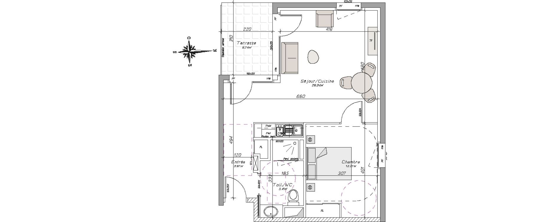 Appartement T2 de 47,82 m2 &agrave; Tarbes Centre