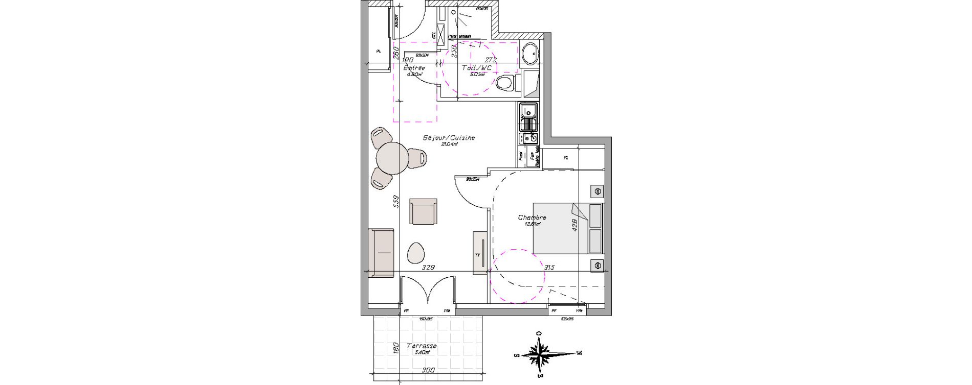 Appartement T2 de 43,59 m2 &agrave; Tarbes Centre