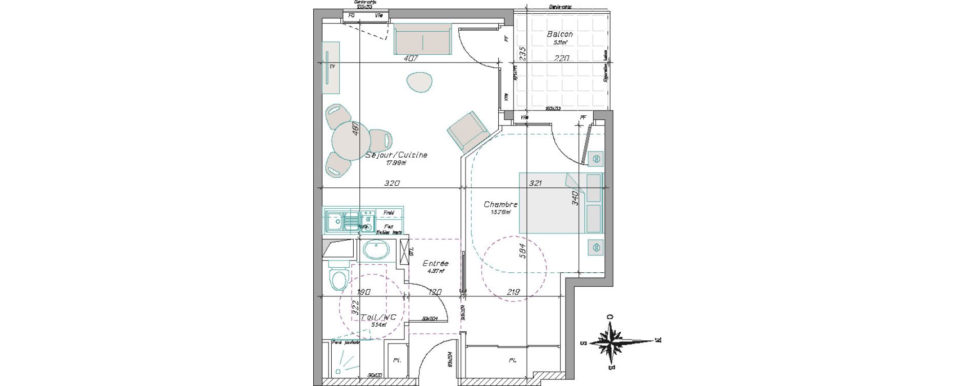 Appartement T2 de 43,29 m2 &agrave; Tarbes Centre