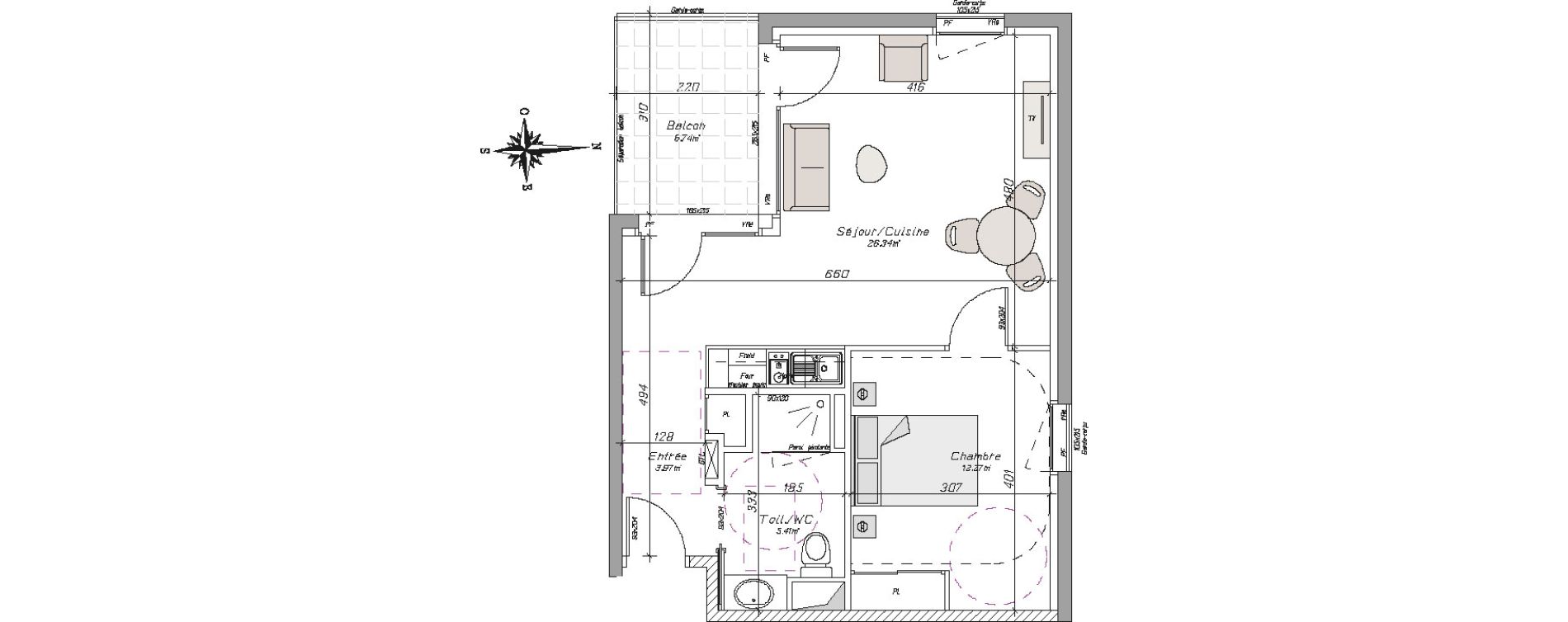 Appartement T2 de 47,82 m2 &agrave; Tarbes Centre