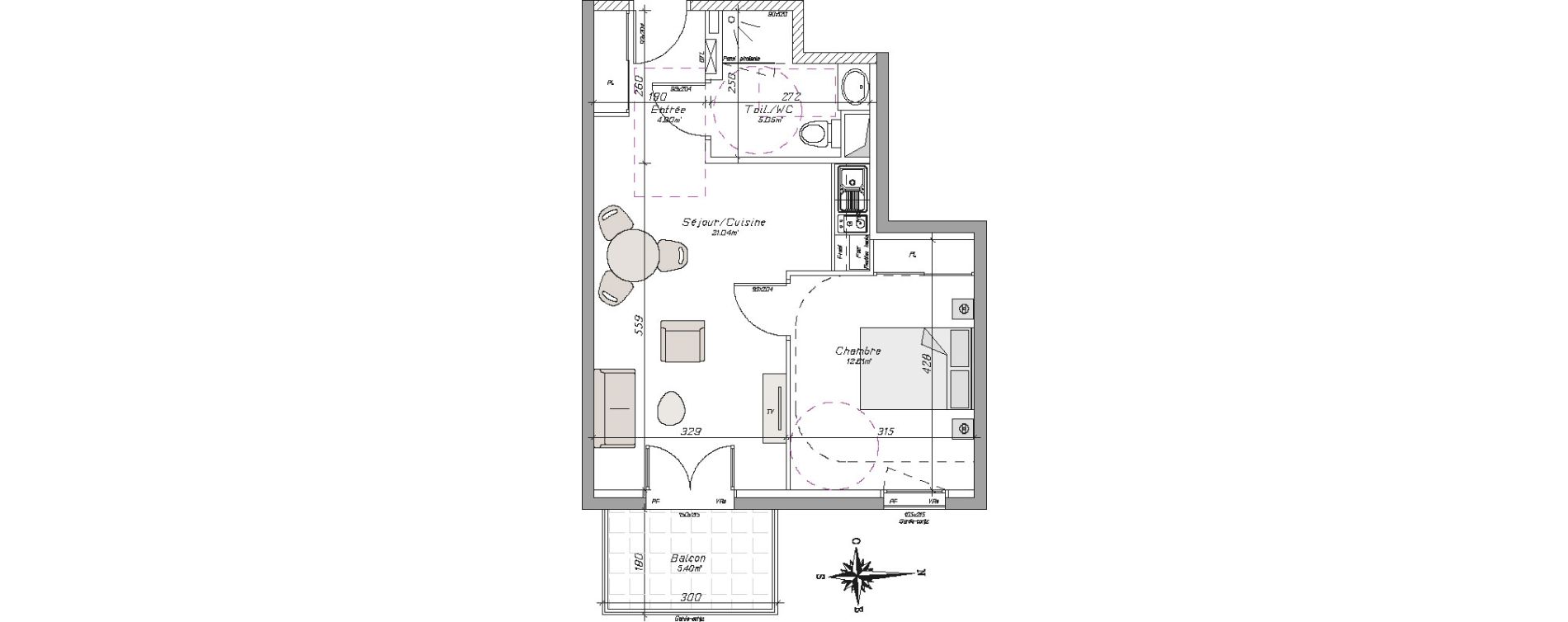 Appartement T2 de 43,59 m2 &agrave; Tarbes Centre
