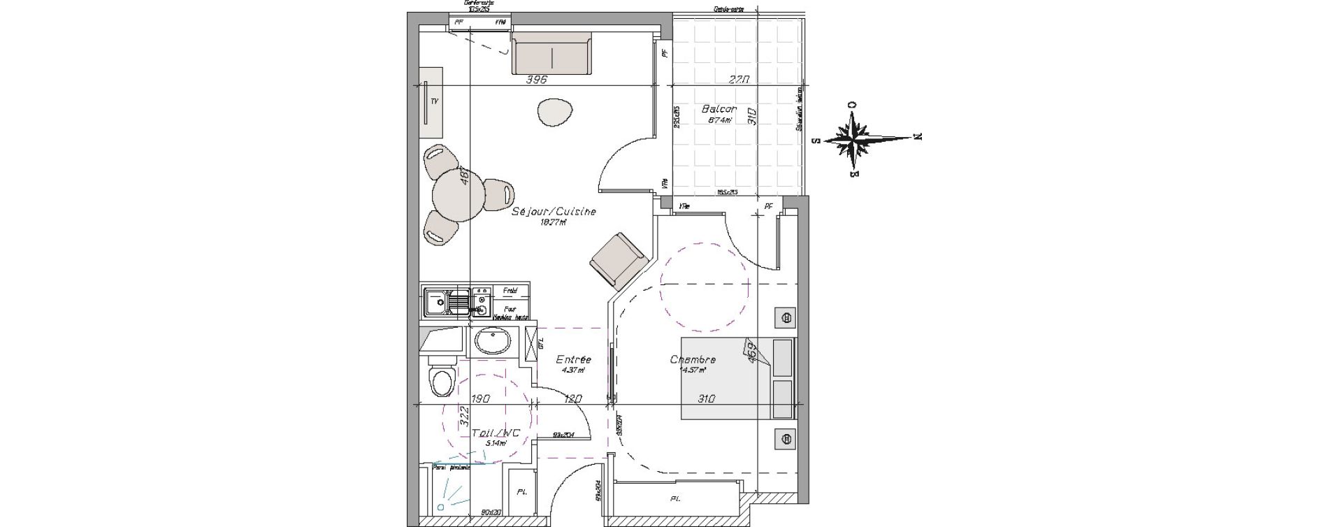 Appartement T2 de 42,85 m2 &agrave; Tarbes Centre