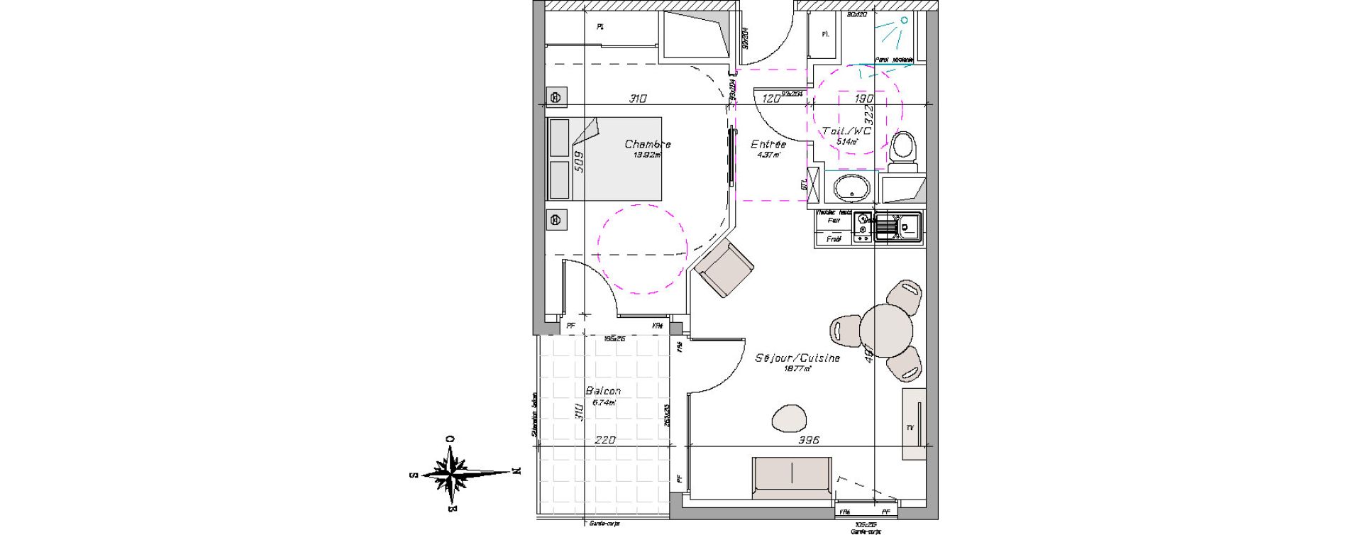 Appartement T2 de 42,20 m2 &agrave; Tarbes Centre