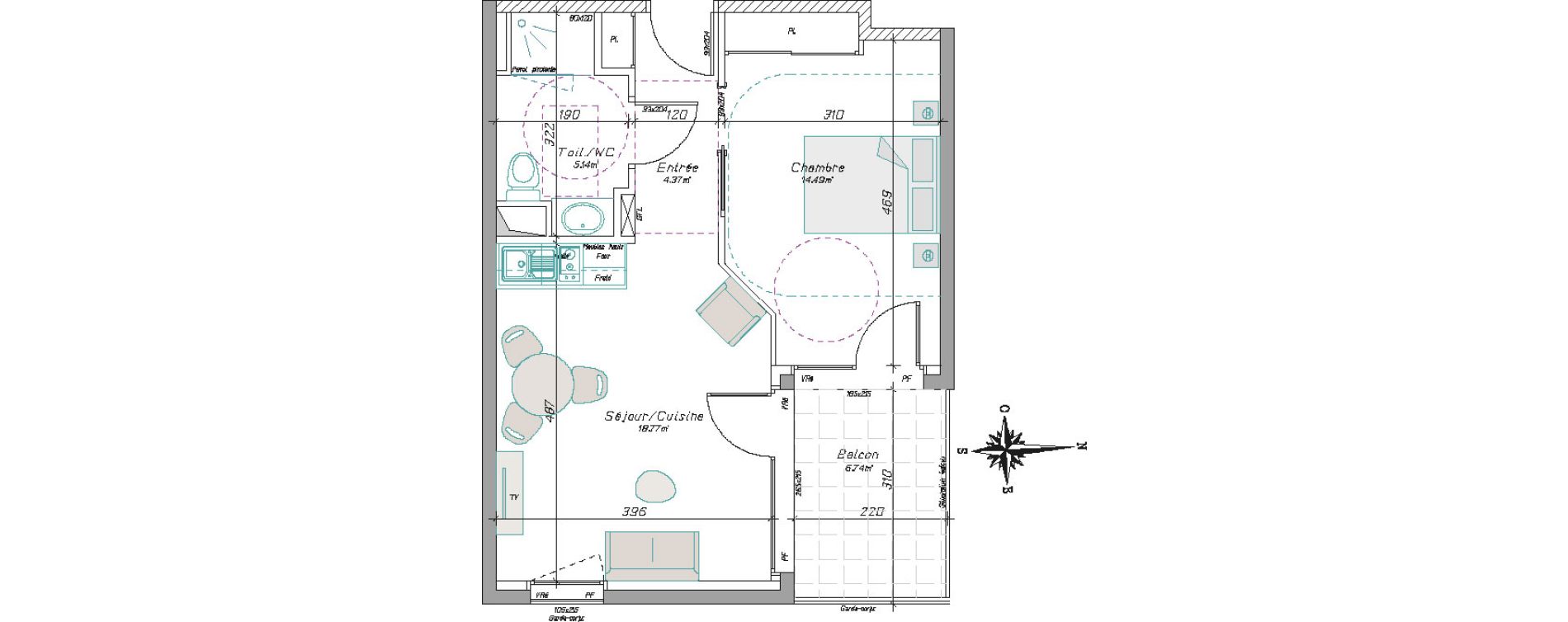 Appartement T2 de 42,77 m2 &agrave; Tarbes Centre