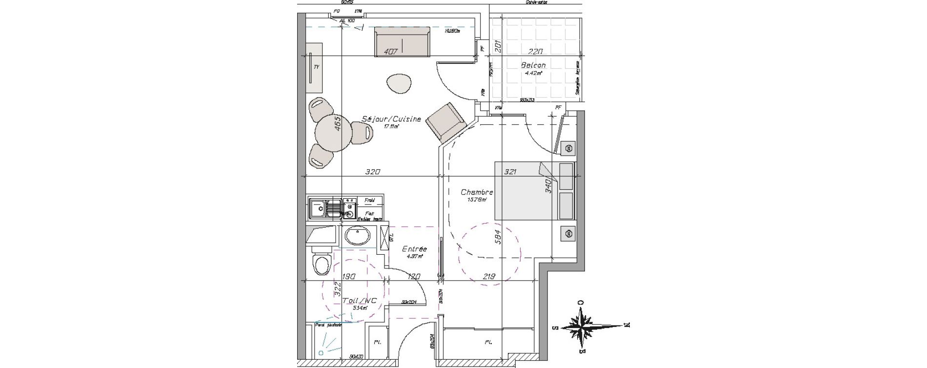 Appartement T2 de 42,41 m2 &agrave; Tarbes Centre