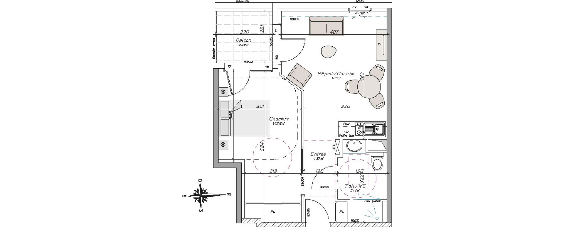 Appartement T2 de 42,41 m2 &agrave; Tarbes Centre