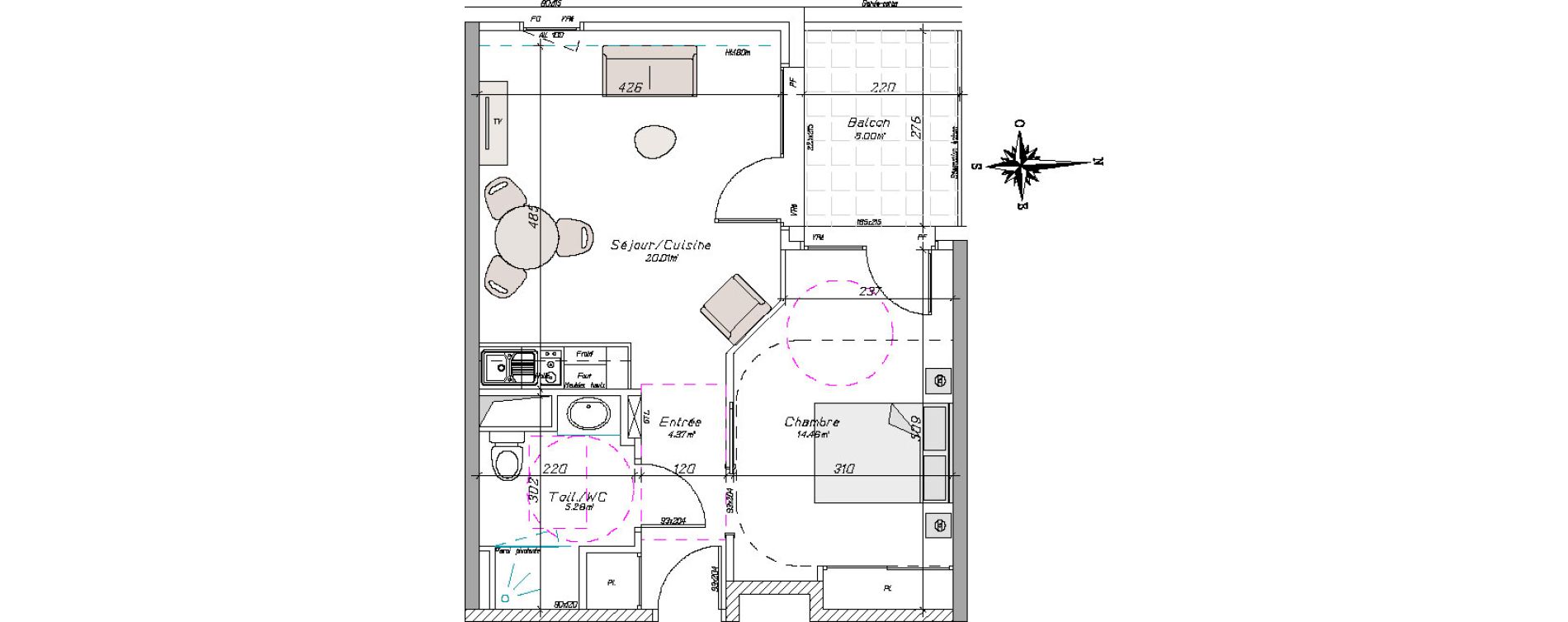 Appartement T2 de 44,12 m2 &agrave; Tarbes Centre