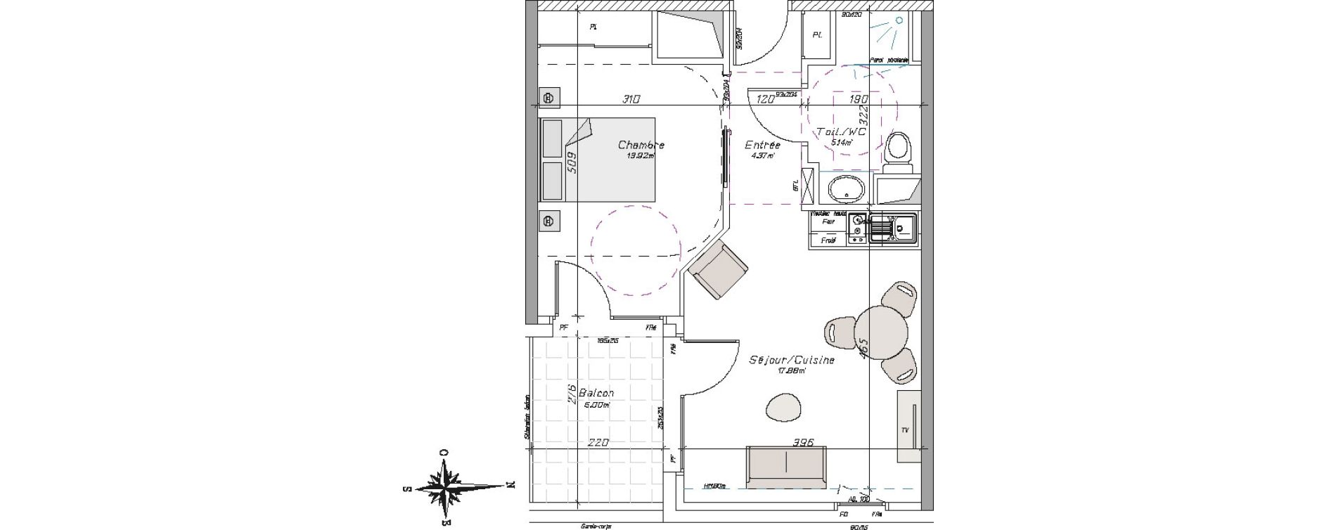 Appartement T2 de 41,31 m2 &agrave; Tarbes Centre