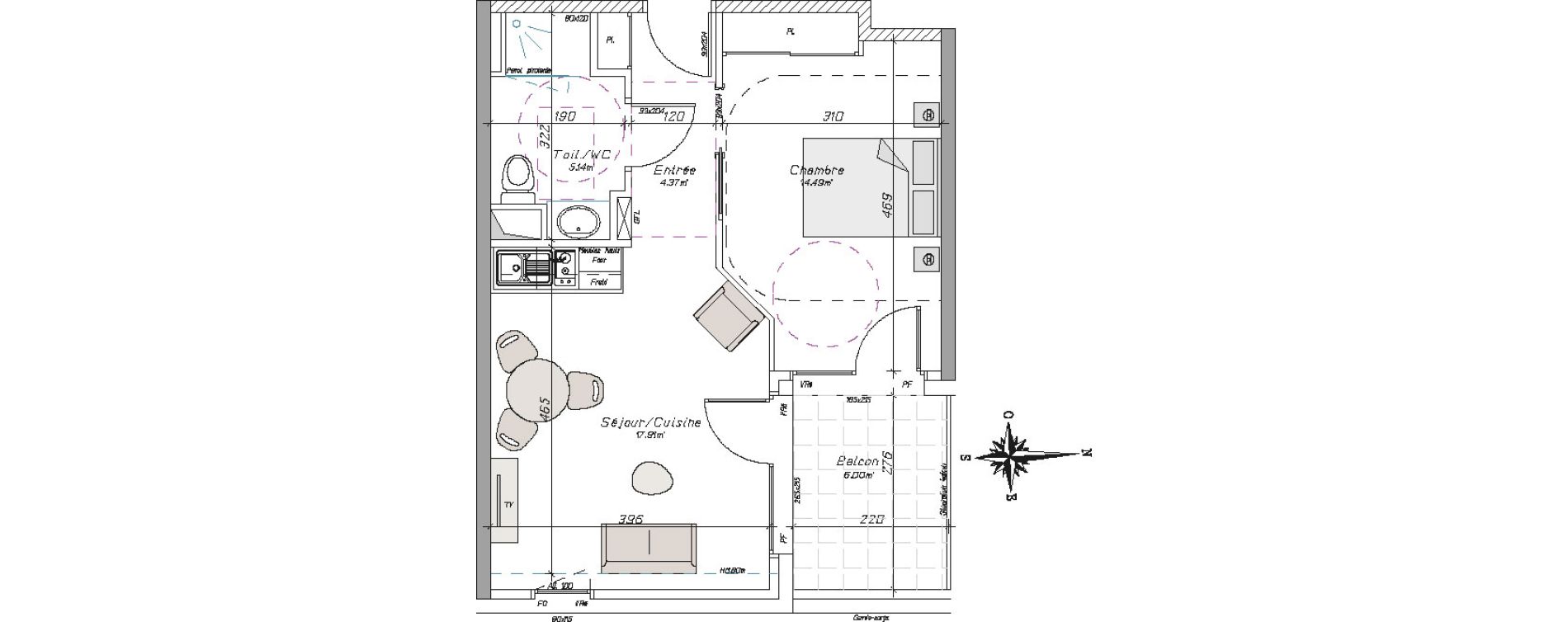 Appartement T2 meublé de 41,91 m2 à Tarbes Centre