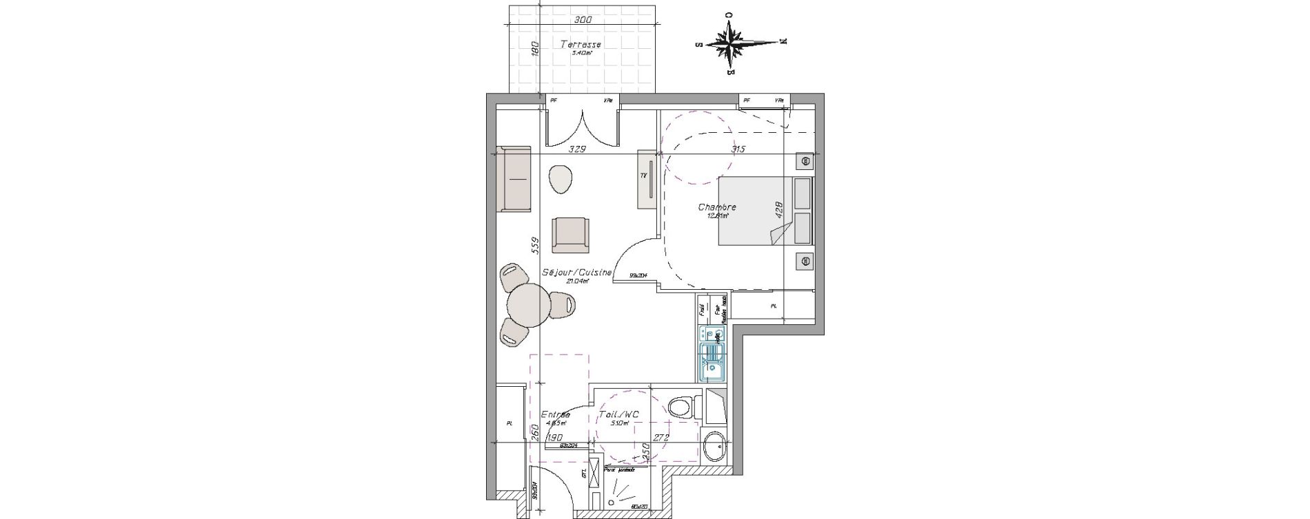Appartement T2 de 43,33 m2 &agrave; Tarbes Centre