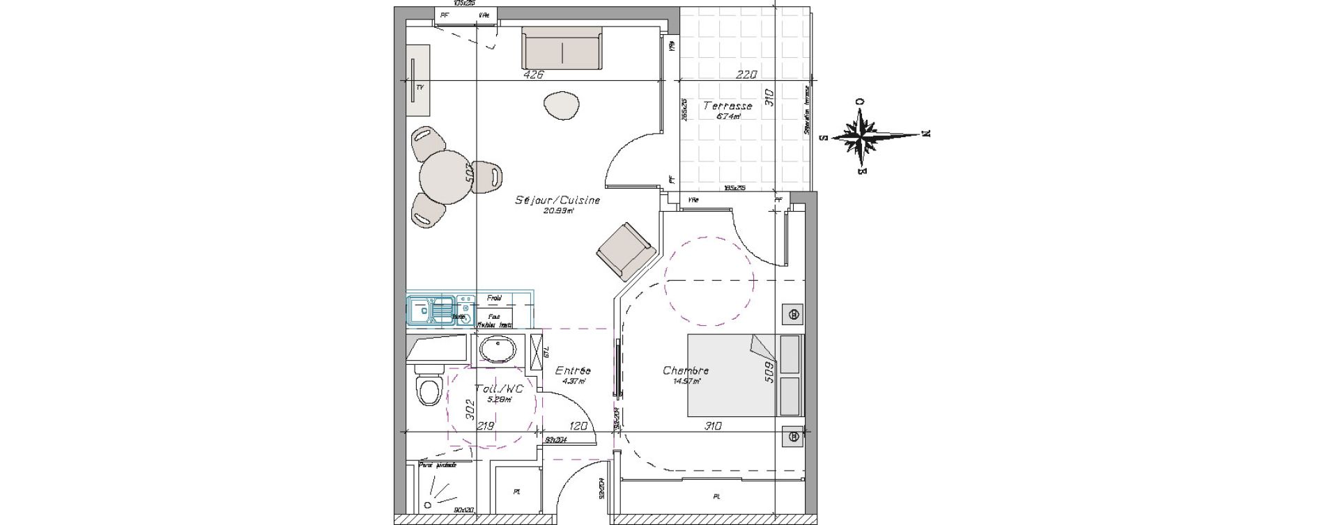 Appartement T2 de 45,56 m2 &agrave; Tarbes Centre