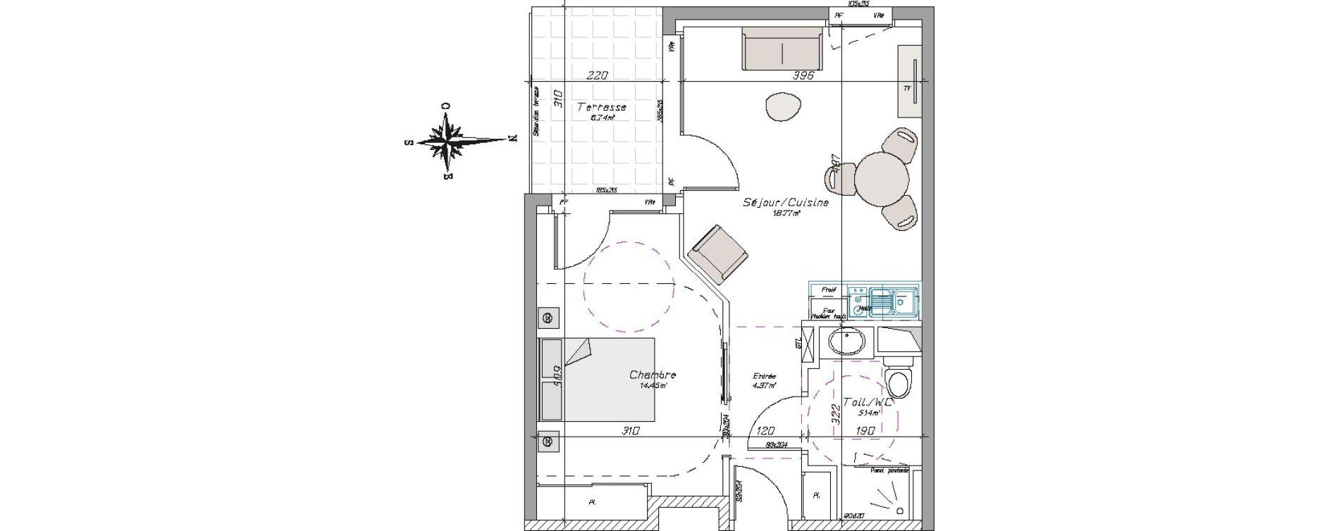 Appartement T2 de 42,73 m2 &agrave; Tarbes Centre